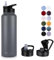 MURBONE Gourde en Acier Inoxydable 1.2L(+2 Bouchons) avec Paille Amovible,Bouteille Isotherme Sans BPA Thermos Double Paroi Sous Vide Étanche,anti-fuite,pour le Sport et Voyage