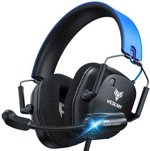 WESEARY Cuffie Gaming Over Ear, Cuffie Gaming Stereo con Mic per PS4, PS5, PC, Xbox One, Switch, Cuffie con Cuscinetti in Memory Foam Cancellazione Rumore, Jack da 3,5 mm