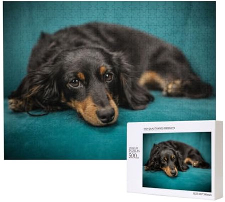 Dackel Hund, Puzzle 500 Teile, Holzpuzzle, Spielzeug, Familienspiel, Wanddekoration für Erwachsene und Teenager