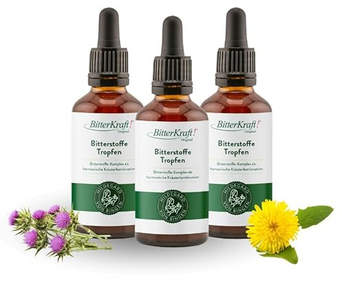 BitterKraft! Gouttes d'amertume bio d'origine d'après Hildegard von Bingen | Gouttes d'amertume hautement dosées | 9 herbes amères exquises | 100 % naturel (3 x 50 ml)