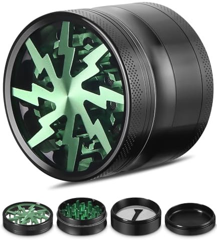 Grinder 2.5inch Spice Grinder, Gewürze Schleifer Gewurzmühle Mill with Strainer Grinder Zinc Alloy for Spice, Spices, Grün