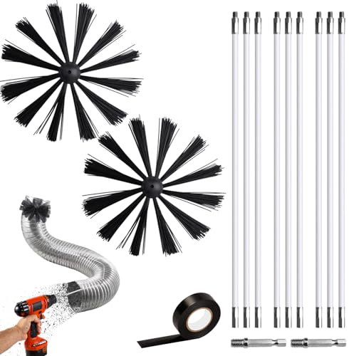 Hbazzor Kaminbürste Stange Set, Ofenrohrbürste 150mm Durchmesser Ofenbürste, Kaminbürste Kaminbesen Schornsteinfeger Bürste Heizkesselbürste Kamin Reinigung Kaminrohr Reinigungsbürste, 9 Stangen 410mm