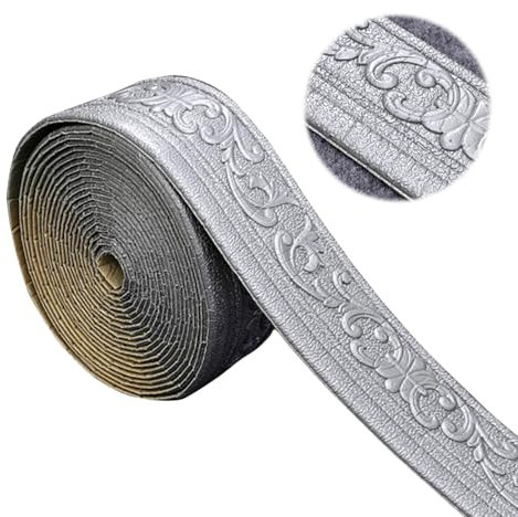 bechoanigel Frise Murale Autocollante 10mx8cmx5mm, Moulure Adhesive,3D Frise Murale Adhesive,Flexible et Étanche Moulure Plafond,Convient aux Couloirs, Peintures Murales, Plafonds,Coins(Gris argenté)