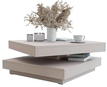 Mirjan24 Couchtisch Luriso, Sofatisch, Obere Tischplatte frei drehbar, Kaffeetisch, Wohnzimmertisch, Teetisch (Cashmere)