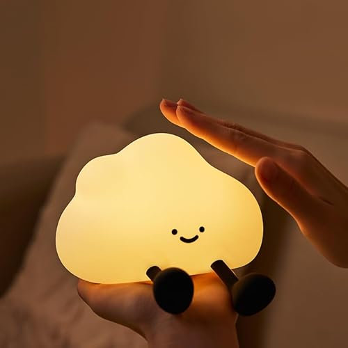 QIRAHQI Veilleuse Bébé, Veilleuse Nuage pour Enfants - Lampe Tactile USB Rechargeable, 3 Niveaux de Luminosité, Minuteur 30 Min, Veilleuse en Silicone pour Chambre d'Enfant, Cadeau Garçon et Fille
