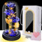 Rose Geschenke Valentinstag für Frauen, Geschenke für Frauen, Ewige Rose im Glas, Valentinstagsgeschenk für Sie, Geburtstagsgeschenk für Mama Freundin Oma, Schöne und das Biest Rose mit LED, Blau