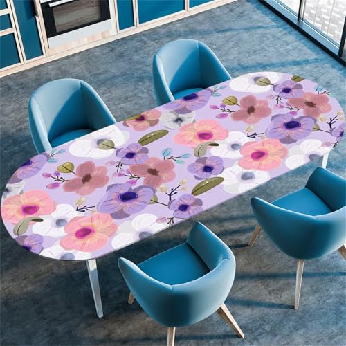 Highdi 3D Tovaglia Ovale con Bordo Elastico, Copritavolo Ovale con Antiscivolo Elastico Tovaglie Antimacchia e Impermeabile per Caffè Pranzo Giardino Esterno (Fiore elegante 4,107x183cm)