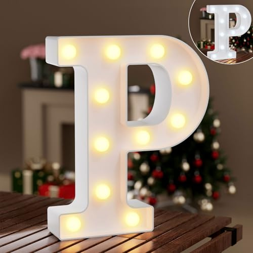 LED Buchstaben Lichter Alphabet, Ledido Leuchtbuchstabe mit Warmes & Kaltes Weiß, LED Brief Beleuchtung Buchstaben Nacht Lichter Dekoration für Geburtstagsfeier, Hochzeit, Kinderzimmer, Buchstaben P