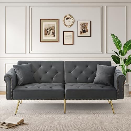 Merax Schlafsofa 2-Sitzer mit Verstellbarer Rückenlehne – Bequemes Sofa Bett mit Kissen für Wohnzimmer, Gästezimmer & kleine Räume