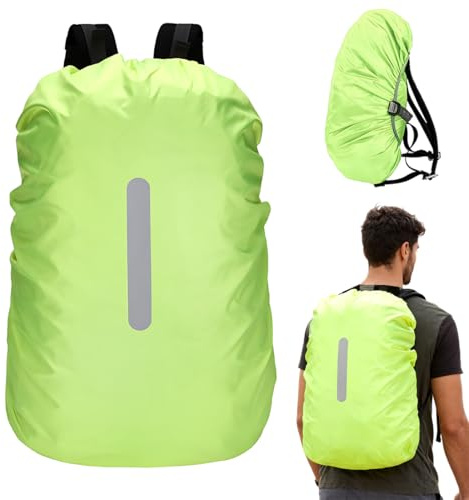 GNALIA Housses De Sac À Dos De Randonnée Imperméable, Protection Pluie Avec Bandes Réfléchissantes Pour Sacs 15-25L, Housse De Protection Vert Fluo Pour Cartable, 1 Pièce