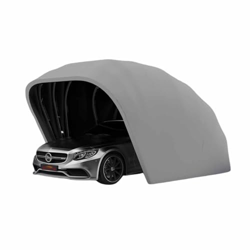 Grauer Carport aus Edelstahl, 5,5 x 2,4 x 2,3 m, Faltbarer Carport mit Stahl-Zahlenschloss, halbautomatische Autogarage, Wasserdichtes Garage für Pickups, Boote und Autos, Motorrad
