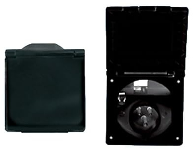ADVENTURE OUTDOOR SUPPLIES Black Flush‑Fitting 240V 16A CEE Mains Inlet for Caravans & Motorhomes – External Electric Hook‑Up Socket with Hinged Lid – Easy‑Fit Design