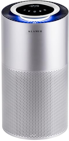 KLAMER Luftreiniger 600i, 3-in-1-Filter, UV, CADR 450 m³/h, 55 m², Silber | Vor-, Aktivkohle- und HEPA-H13-Filter, Infrarot-Sensor, 3 Leistungsstufen, Nachtmodus sowie Steuerung per Smart Life App