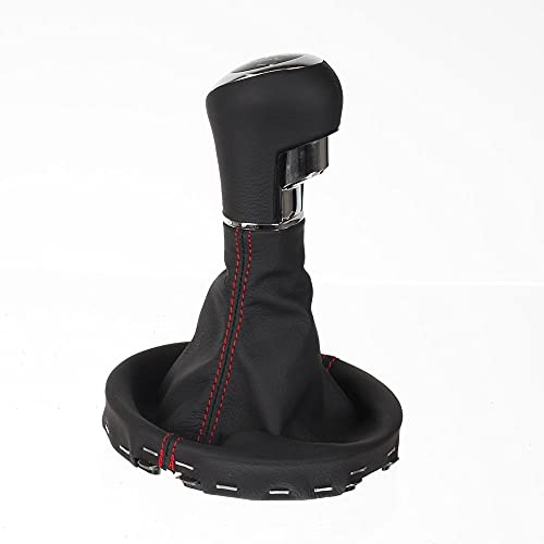 ICT Schaltknauf Schalthebel rot beleuchtet Schaltsack/Schaltmanschette in schwarz Kompatibel/Ersatz für VW T5 2003 – 2015 Transporter Caravelle California Leder, Naht rot, 6 gang,