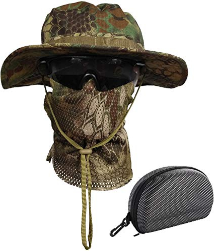 QMFIVE Taktische Boonie Sonnenhut Wide Brim Hut Camo Schal Outdoor Eimer Camping Wandern Schal Unisex