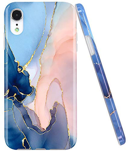 JAHOLAN iPhone XR Hülle Handyhülle TPU Silikon Weiche Schlank Schutzhülle Handytasche Gummi Dünn Flexibel Case Handy Hülle für iPhone XR - Marmor Gold Glitter Sparkle Purple
