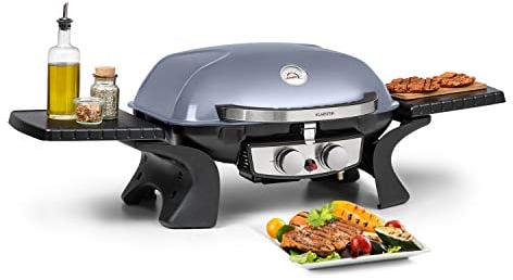 Klarstein Parforce Duo Gasgrill BBQ-Gasbrenner (4,4 kW, 2 x Brenner, Gastyp: Butan/Propan, Verbrauch: 363 g/h, 15000 BTU, 300 °C, elektrische Zündung, abnehmbare Seitenteile, Deckel) grau