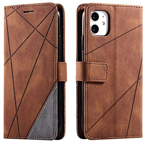 SONWO Hülle für iPhone 11, Premium Leder PU Handyhülle Flip Case Wallet Silikon Bumper Schutzhülle Klapphülle für iPhone 11, Braun