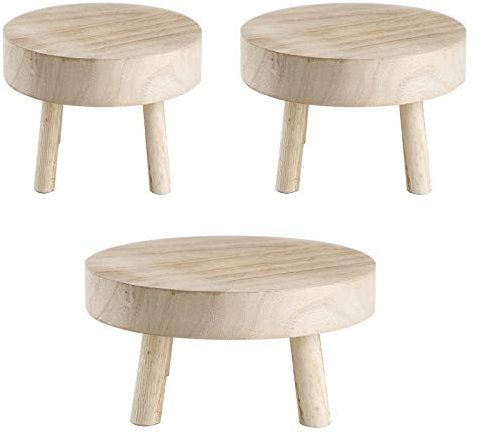 HLTER Lot de 3 mini tabourets en bois pour pot de fleurs, tabouret rond en bois pour décoration de chambre