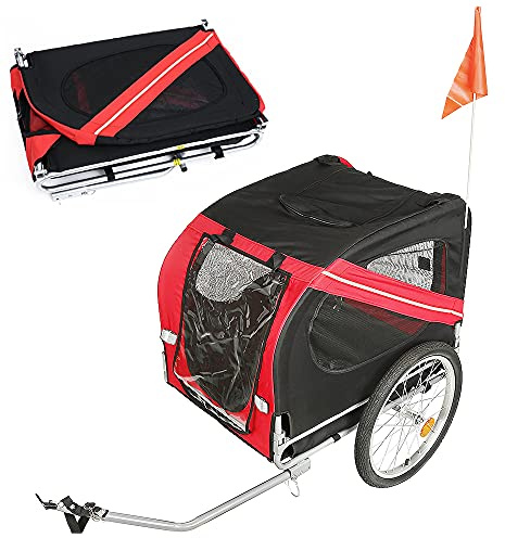 Vikbar hundcykeltrailer i Oxford-tyg med reflektorer, ca 73×90×137 cm, max belastning. 40 kg, 4 färger att välja mellan (röd)