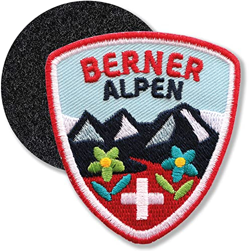 Berner Alpen Schweiz/Klett-Patch gestickt 61 x 55 mm/Klett Patch Patches Abzeichen Aufnäher Applikation zum aufkleben aufnähen auf Kleidung Rucksack Tasche/COH