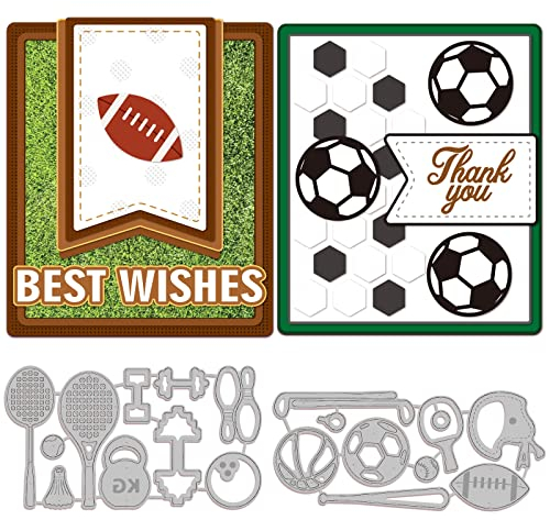 GLOBLELAND 2 Set Outdoor Sports Stanzformen für die Herstellung von Kartendekoration Fußball Rugby Baseball Tischtennis Stanzformen Schablonen für Scrapbooking Fotoalbum dekorativ