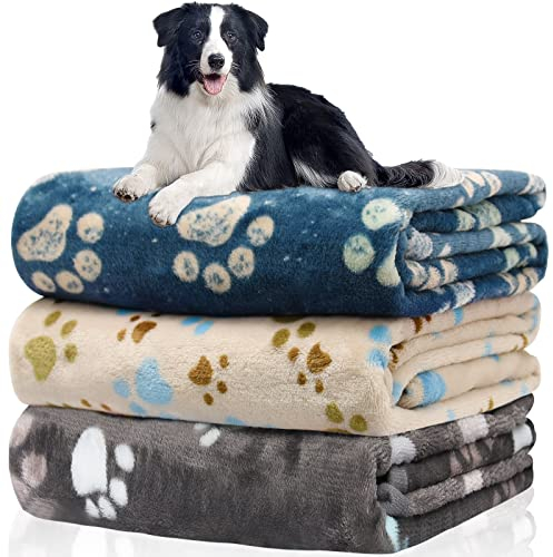 Hundedecke, waschbar fleecedecke, katzendecke, 3 Pack Weiche Warme Haustier Decken für Kleine Mittlere Hunde Katzen, Mit niedlichem Knochen-Druck, Haustierdecke Schlafmatte für Sofa Bett,106 * 76CM