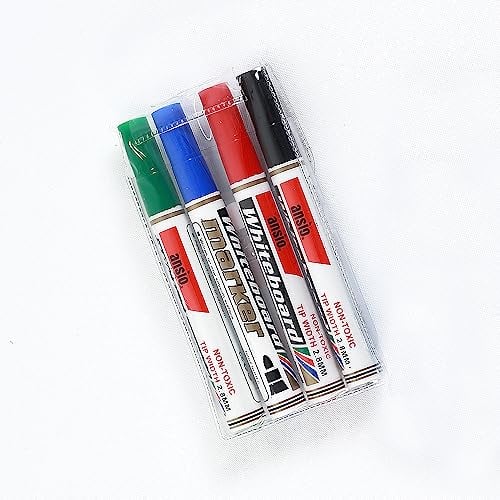 ANSIO Dry Wipe Whiteboard Marker Pen Set Fine Tipped Pens Colours Pack (Pack of 4)