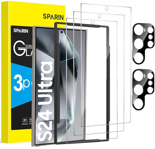 SPARIN für Samsung Galaxy S24 Ultra Panzer Schutz Glas, 3+2 Stück Schutzfolie und Kameraschutz mit Montage Rahmen, Fingerabdruck-ID Kompatibel, 9H Härte