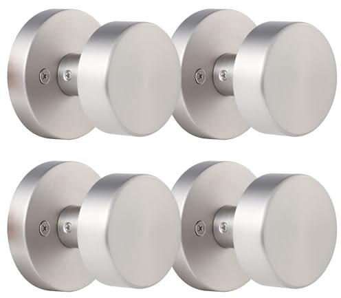 4 Pack Brushed Nickel Dummy Door Knobs Interior, Satin Nickel One-Sided Door Knobs for Closets and French Double Doors, Modern Round Non-Turning Push/Pull Door Handles