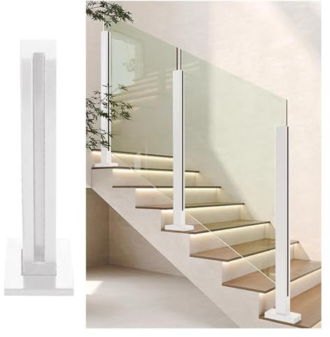 Ringhiera Vetro scale interne esterni Kit completo di montanti per ringhiera in vetro bianco, montanti per parapetti in metallo, montanti per balaustre in vetro per interni ed esterni per scale a piat