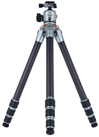 Rollei Lion Rock Pro - Treppiede in carbonio con testa per treppiede, ultraleggero, portata elevata 20 kg, altezza regolabile fino a 147,5 cm, dimensioni compatte, punte intercambiabili per stabilità