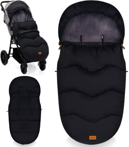 Winterfußsack mit Microvelour Wassersäule 8000mm universal Fußsack für Kinderwagen Buggy Jogger Kinderwagenfußsack 6 bis 36 Monate (Schwarz)