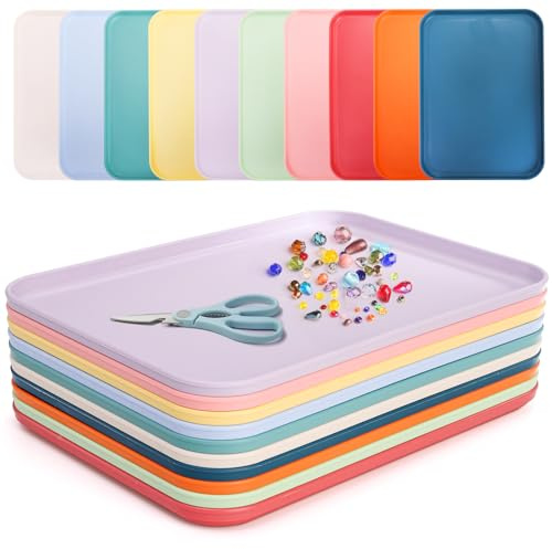 Lyellfe 10 Pack Plastic Art Trays, Stackable Activity Crafts Organizer Tray