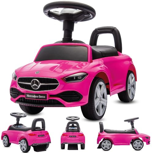 sun baby Rutschauto ab 1 Jahr Mercedes C-Class, Kinderfahrzeug für Jungen und Mädchen mit Audio-Lenkrad, Ablagefach, Kippschutz (Rosa)