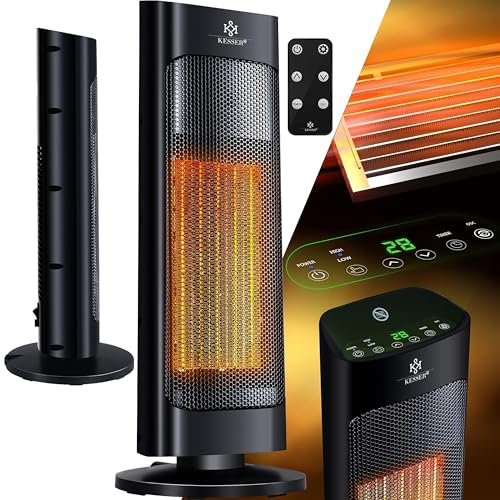 KESSER® - Radiador de ventilador con mando a distancia, ahorro de energía, silenciador, 2000 W, de cerámica, 15-30 °C, calentamiento rápido con función oscilación de 80 °, temporizador de 24 horas,
