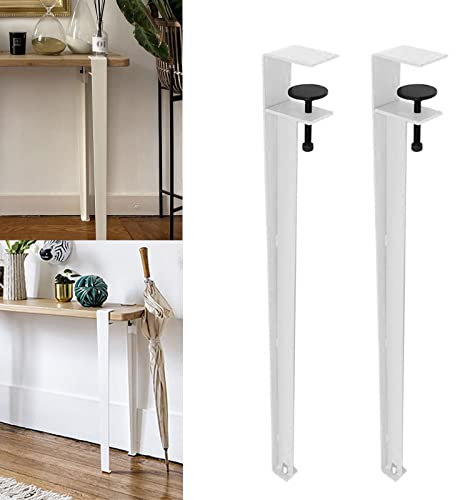 Lot de 2 pieds de meubles réglables en forme de F pour table de travail - 71 cm - Pieds de table à clipser - Pieds de chaise de bar - Pieds de table basse - Design sans perforation - Blanc