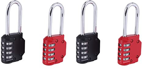 Fmoutyy Confezione da 4 con codice, 4 cifre, ad lungo, ripristinabili, per cancelli esterni, capannoni, recinzioni, armadietti da palestra