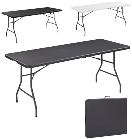 Arebos Buffettisch zusammenklappbar 182 x 74 x 74 cm Wetterfest Gartentisch Partytisch Klapptisch für Garten Terrasse und Balkon | 8 Personen | Campingtisch mit Tragegriff | Anthrazit