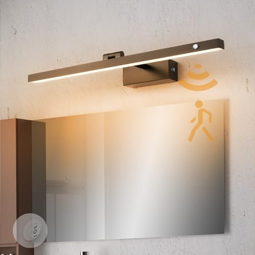 TZSMUM LED Spiegelleuchte Bad Wandleuchte mit Bewegungsmelder Wandbeleuchtung mit Schalter Aluminium Wandlampe ​3000K/4000K/6000K 3 Farbtemperatur Wandleuchte Badezimmer (Schwarz Warmes Licht,40cm)