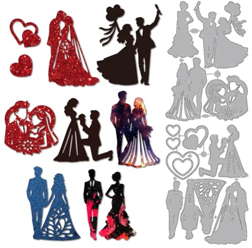MAYJOYDIY Hochzeitspaare Metall Stanzschablonen Bräutigam Und Braut Prägeschablone Stanzformen Liebesgeschichte Stanzschablonen Für Scrapbooking Handwerk DIY Hochzeitskarten