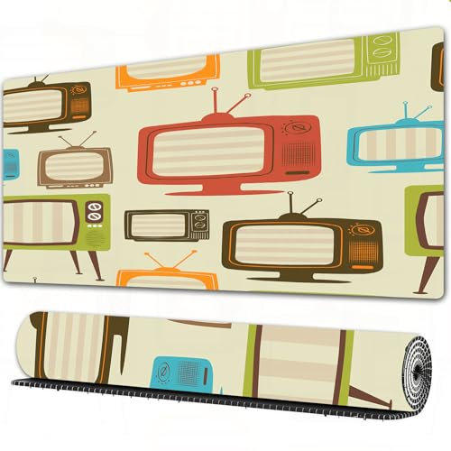 FEHWI Grand Tapis de Souris de Jeu avec Bords surpiqués et Dos antidérapant,sous-Main pour Clavier et Souris,Motif rétro de télévision. Fond Abstrait coloré.,90×40 cm