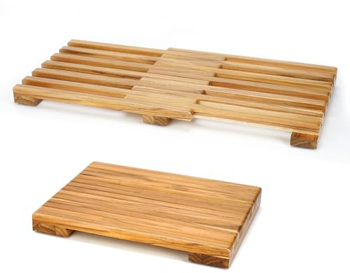 Teak Shower Mat – Adjustable Length Wooden Bathroom Mat, Non-Slip Bath Mat, Sauna Mat for Spa, Sauna Room, Pool, Indoor Outdoor Flooring