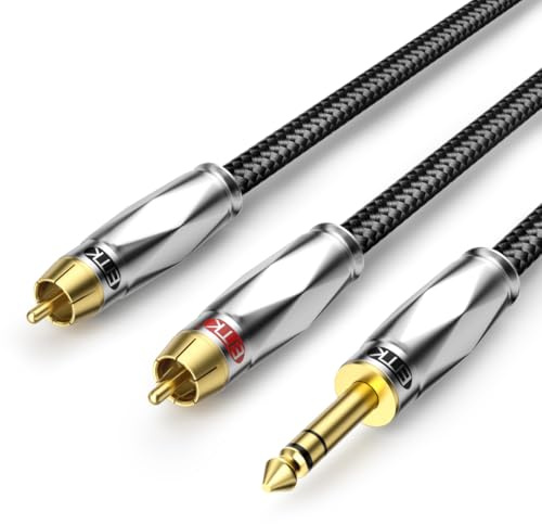 EMK 1/4 TRS to RCA Y Splitter Cable 1 Metres, 6.35mm to Dual RCA Phono Insert Patch Cord for Electric Guitar, Bass, Amplifier, Speaker, Mandolin, Pro Audio, Keyboard