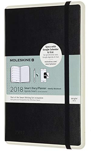 Moleskine Smart Planner, Wochenkalender 2018 - verwendbar mit Smart Writing Set, Google Kalender, iCal, Outlook Kalender, Moleskine Timepage Black A5
