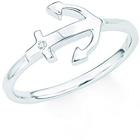 s.Oliver Damen-Ring So Pure Anker maritim 925 Sterling Silber rhodiniert Zirkonia weiß