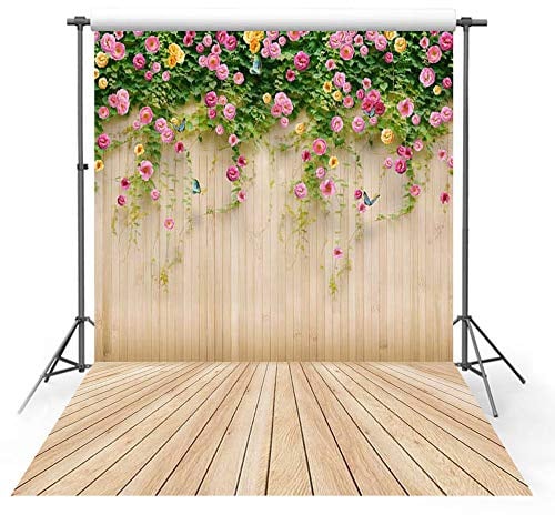 MEMOFOTO 5x7ft Photography Backdrops Flower Wall Butterfly Wood Photo Booth Studio Background For Kids