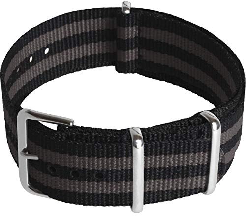CampTeck U7076 - Nylon Ersatz Uhrenarmband Militär Uhrband (Breite 18|20|22|24mm) mit Verschlussschnalle aus rostfreiem Stahl für Spring Bar Uhren - Schwarze & Graue Streifen - 20mm