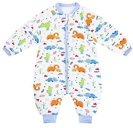 Baby Schlafsack mit Füßen Winterschlafsack 3.5Tog Jungen Mädchen Strampler Abnehmbare Ärmel Baumwolle Reißverschluss Beine Warmer Schlafanzug Kinder 6-18 Monate,Weiß