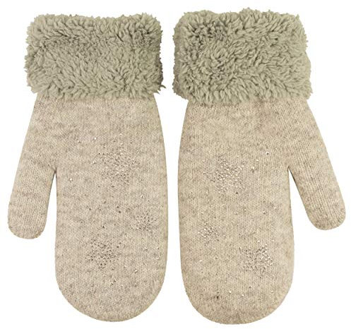 fashionchimp Fäustlinge für Damen, Glitzer-Stern-Motiv, Winter-Handschuhe, Soft-Teddy Innenfutter, Größe 6-7,5 (Grau)